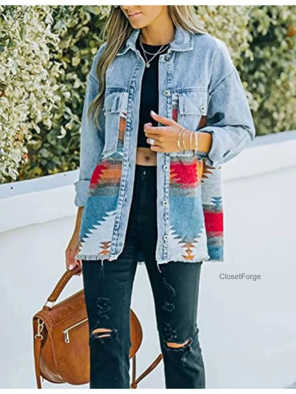 Aztec Print Button Down Shacket Jacket Lightweight Western Long Sleeve